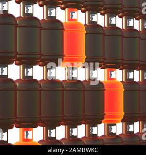 Bouteilles de gaz propane isolées sur fond blanc . illustration tridimensionnelle. Banque D'Images