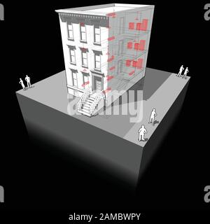 Schéma d'une maison de ville américaine typique montrant quelques appareils intérieurs typiques montrant comment améliorer la consommation d'énergie dans la maison Illustration de Vecteur