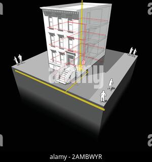 schéma d'une maison de ville américaine typique avec gaz alimenté par micro combiné chaleur et générateur de puissance Illustration de Vecteur