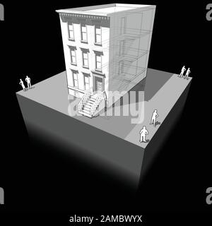 schéma d'une maison de ville américaine typique Illustration de Vecteur