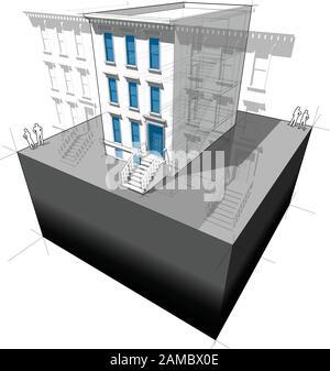 Schéma d'une maison de ville américaine typique avec de nouvelles fenêtres et portes pour améliorer l'efficacité énergétique du bâtiment Illustration de Vecteur