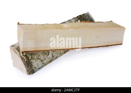 Grumes de bouleau, bois de chauffage à haute teneur en calories, sur fond blanc Banque D'Images