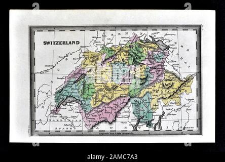 1834 Carey carte de Suisse Genève Berne Lucerne Zurich Swiss Alps Banque D'Images