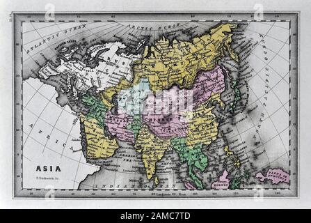 1834 Carey Carte Asie Chine Japon Corée montrant l'Inde Mongolie Népal Tibet Saoudite et d'autres pays Banque D'Images