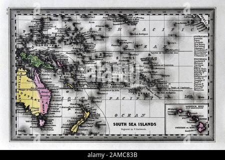 1834 Carte de l'Océanie ou Carey Oceanica - Australie Nouvelle-Zélande Pacifique Sud Polynésie Hawaii Banque D'Images
