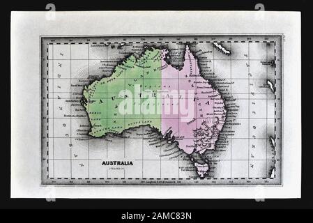 Carey 1834 Carte de l'Australie de meubles anciens Banque D'Images