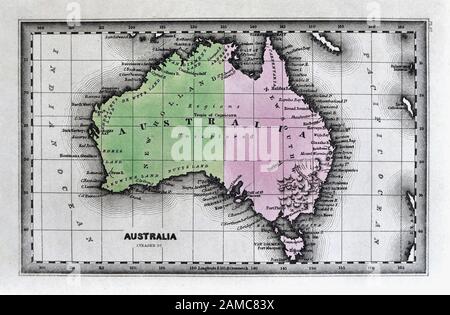 Carey 1834 Carte de l'Australie de meubles anciens Banque D'Images