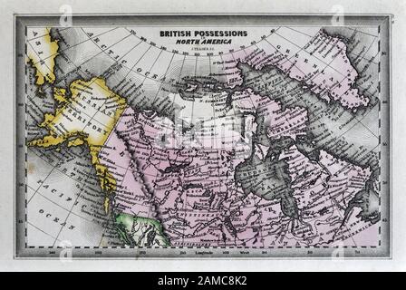 1834 Carey Carte des possessions britanniques en Amérique du Nord Le Canada et l'Alaska Russe Territoire Banque D'Images