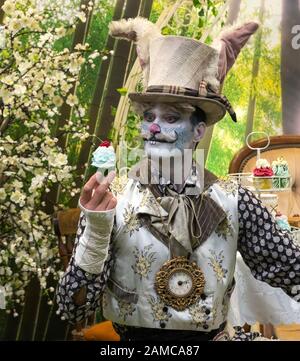 Alice In Wonderland Mad Hatter personnage posant pour des photos Banque D'Images