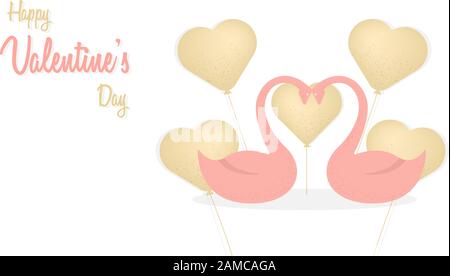 Bonne Saint Valentin et des cygnes dans l'amour, composition avec des ballons en forme de coeur illustration vectorielle dans le style plat Illustration de Vecteur