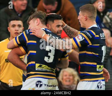 12 Janvier 2020, Headingley Carnegie Stadium, Leeds, Angleterre; Jamie Jones-Buchanan, Rob Burrow Témoignage, Leeds Rhinos Et Bradford Bulls : Rhyse Martin (12) De Leeds Rhinos Célèbre Son Crédit D'Essai : Craig Milner/News Images Banque D'Images