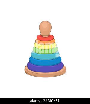 Pyramide de jouet de bébé, jeu logique. Développement de jeux pour enfants. Apprentissage de jeux en pile. Illustration vectorielle isolée Illustration de Vecteur