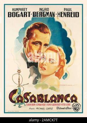 Casablanca 1940 Affiche De Film Rétro 1948 Warner Bros., Par L'Artiste Luigi Martinati Avec Humphrey Bogart, Ingrid Bergman, Paul Henreid, Claude Rains, Conrad Veidt, Sydney Greenstreet, Peter Lorre Banque D'Images