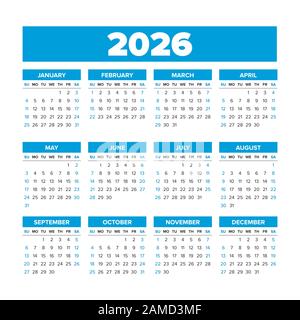 Calendrier Vectoriel Simple 2026. Les semaines commencent le dimanche Illustration de Vecteur