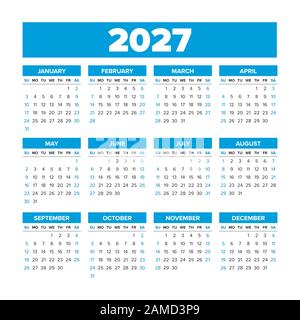 Calendrier Vectoriel Simple 2027. Les semaines commencent le dimanche Illustration de Vecteur