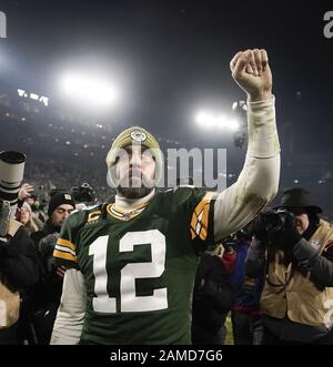 Green Bay, États-Unis. 12 janvier 2020. Au cours de la deuxième moitié de leur période de jeu divisionnaire NFC à Lambeau Field, le dimanche 12 janvier 2020 à Green Bay, Wisconsin. Photo de Nuccio DiNuzzo/UPI crédit: UPI/Alay Live News Banque D'Images