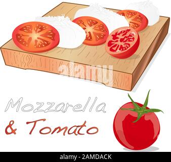 Illustration vectorielle de mozzarella, tomates cerises - ingrédients pour salade de capresses sur plaque. Image isolée. Illustration de Vecteur