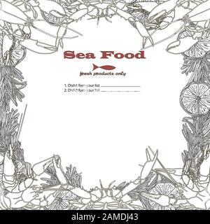 Fruits de mer cuits sur la vue de dessus. Illustration vectorielle de fruits de mer. Logo. Illustration de Vecteur