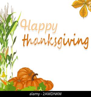 Bon script de Thanksgiving avec citrouilles et feuilles illustration vectorielle sur fond blanc. Illustration de Vecteur