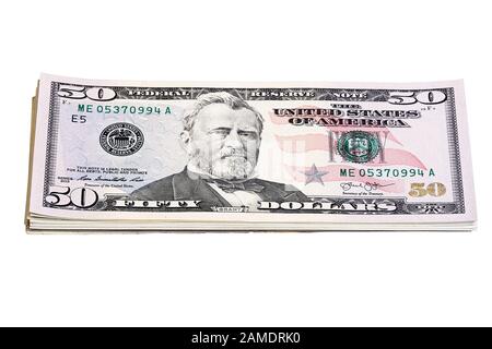 Pile de fond de devise des États-Unis - factures de cinquante dollars. Photo empilée. Banque D'Images