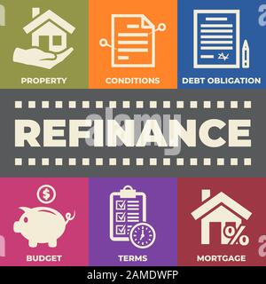 Refinancer le concept avec des icônes et des signes Illustration de Vecteur