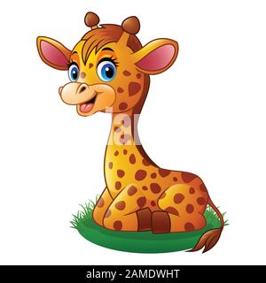 Cartoon bébé girafe assis sur l'herbe Illustration de Vecteur