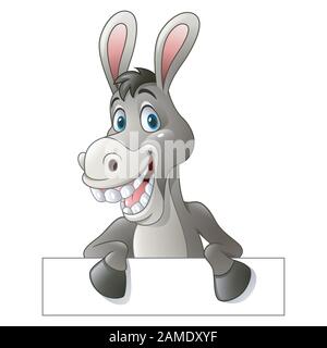 Cartoon funny donkey holding blank sign Illustration de Vecteur