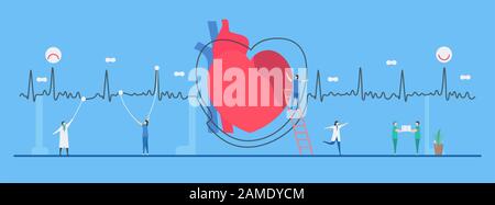 Illustration du vecteur de cardiologie. Ce problème de maladie cardiaque appelé arythmie. Le mauvais signal périodique peut être utilisé pour le diagnostic et l'analyse d'une défaillance Banque D'Images