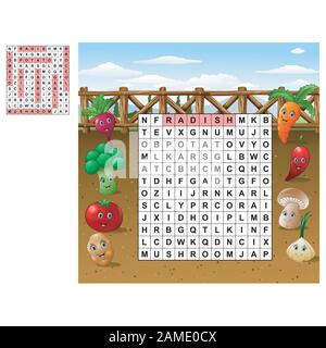 Puzzle de recherche de mot sur les légumes Illustration de Vecteur