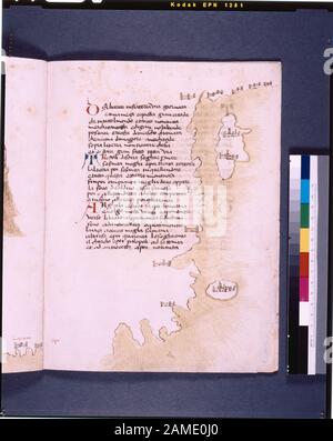 Texte avec initiales rouges et bleues carte avec de petits dessins de villes non étiquetées Énumérées dans de Ricci, Seymour, Recensement des manuscrits médiévaux et Renaissance aux États-Unis et au Canada. New York. N. Y. : H. W. Wilson, 1935; et Supplement, New York, N.Y.: Société bibliographique d'Amérique, 1962. Propriété : Collection de Marchese Girolamo d'Adda, à Milan. Collection De Charles Fairfax Murray, Florence. Obtenu de Gilhofer et Ranschburg, de Vienne. Armoiries sur F.1. De Ricci, 1332. Graphique de Dr. G.B. Invité. Dossier de bibliothèque. Ce manuscrit est actuellement stocké dans une boîte marquée de Ricci Banque D'Images