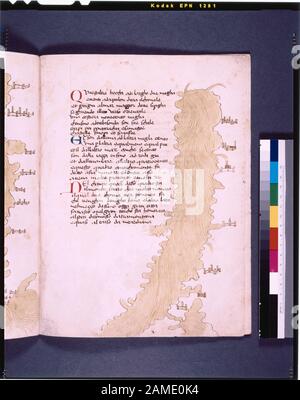 Texte avec initiales rouges et bleues carte avec de petits dessins de villes non étiquetées Énumérées dans de Ricci, Seymour, Recensement des manuscrits médiévaux et Renaissance aux États-Unis et au Canada. New York. N. Y. : H. W. Wilson, 1935; et Supplement, New York, N.Y.: Société bibliographique d'Amérique, 1962. Propriété : Collection de Marchese Girolamo d'Adda, à Milan. Collection De Charles Fairfax Murray, Florence. Obtenu de Gilhofer et Ranschburg, de Vienne. Armoiries sur F.1. De Ricci, 1332. Graphique de Dr. G.B. Invité. Dossier de bibliothèque. Ce manuscrit est actuellement stocké dans une boîte marquée de Ricci Banque D'Images