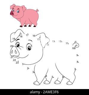 Connecter le nombre d'appeler l'animal jeu éducatif pour enfants, mignon petit cochon Illustration de Vecteur