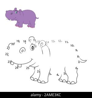 Connecter le nombre d'appeler l'animal jeu éducatif pour enfants , jolie hippo Illustration de Vecteur