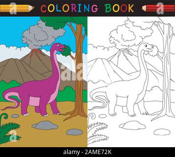 Page de coloriage Apatosaurus de dessin animé Illustration de Vecteur