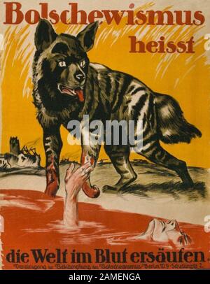 Affiche de propagande anti-communiste allemande. 1918 Banque D'Images