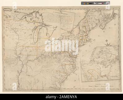 Les Etats-Unis selon le traité de paix définitif signé à Paris, Septr trid, 1783 échelle [CA. 1:3,200,000] (W 95°--W 59°/N 47°--N 29°) méridien de base : Philadelphie. Inclut un encart montrant la plupart de l'Amérique du Nord. Cartographie de la nation (subvention NEH, 2015-2018); Les États-Unis selon le traité de paix définitif signé à Paris, Septr. 3, 1783 Banque D'Images