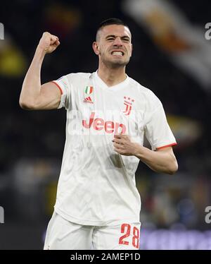 Rome, Italie. 12 janvier 2020. Le Merih Demiral du FC Juventus célèbre son but lors du match de football Serie A entre Roma et FC Juventus à Rome, Italie, 12 janvier 2020. Crédit: Augusto Casasoli/Xinhua/Alay Live News Banque D'Images