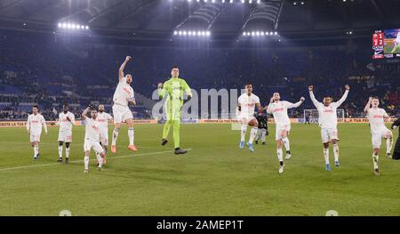 Rome, Italie. 12 janvier 2020. Les joueurs du FC Juventus célèbrent à la fin de la série UN match de football entre Roma et FC Juventus à Rome, Italie, 12 janvier 2020. Crédit: Augusto Casasoli/Xinhua/Alay Live News Banque D'Images