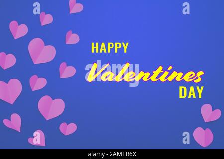 Carte de Saint-Valentin avec coeur rose sur fond bleu, abstrait, plat, vue sur le dessus Banque D'Images