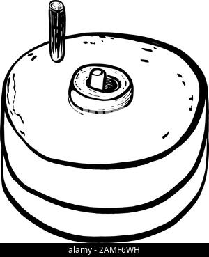 Meules à main pour grain avec support de poignée. Vintage. Dessin réaliste à la main. Illustration de Vecteur