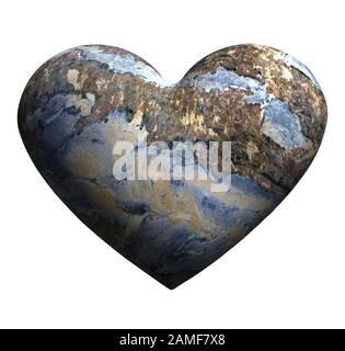 Coeur en marbre à rendu en relief isolé sur fond blanc, illustration de la Saint-Valentin Banque D'Images