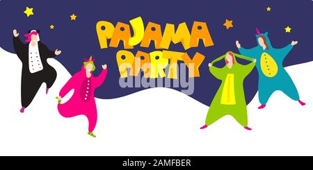 Soirée pyjama happy friends in costume pyjama Illustration de Vecteur