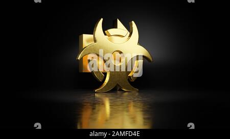 Symbole en métal doré de la flèche droite rendu en relief avec réflexion floue sur le sol avec fond sombre Banque D'Images