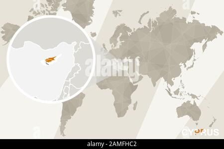 Zoom sur la carte et le drapeau de Chypre. Carte Du Monde. Illustration de Vecteur