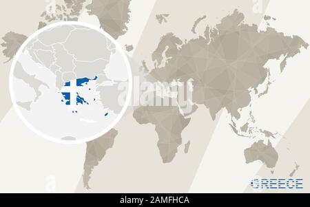 Zoom sur la carte et le drapeau de la Grèce. Carte Du Monde. Illustration de Vecteur