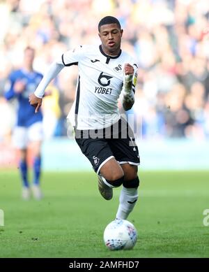 La brasserie Rhian Brewster de Swansea City lors du match du championnat Sky Bet au stade de Cardiff City. Banque D'Images