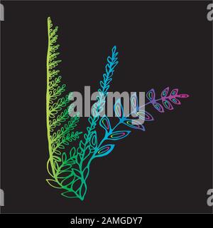 Illustration couleur des bouquets de fern et d'herbe. Illustration de Vecteur