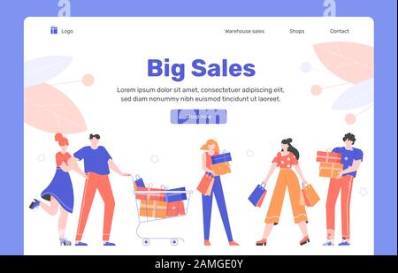 Grande vente. Conception de la page d'accueil pour la boutique en ligne. Illustration de Vecteur