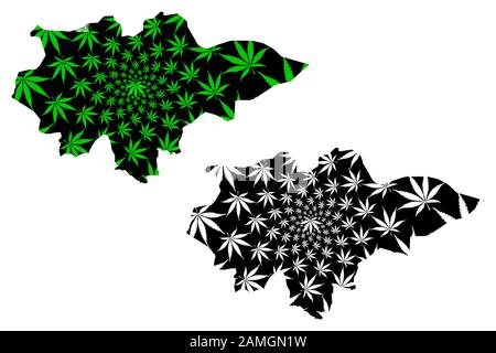 La carte de la région de Mopti (régions du Mali, République du Mali) est conçue pour le vert et le noir des feuilles de cannabis, la carte de Mopti faite de feuilles de marijuana (marihuana, THC) Illustration de Vecteur