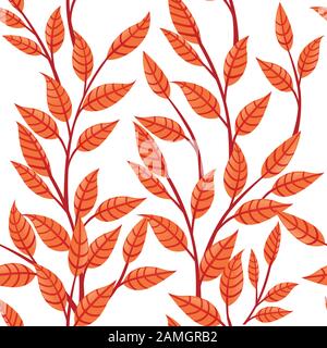 Motif transparent des feuilles d'automne orange sur les branches illustration vectorielle plate sur fond blanc. Illustration de Vecteur